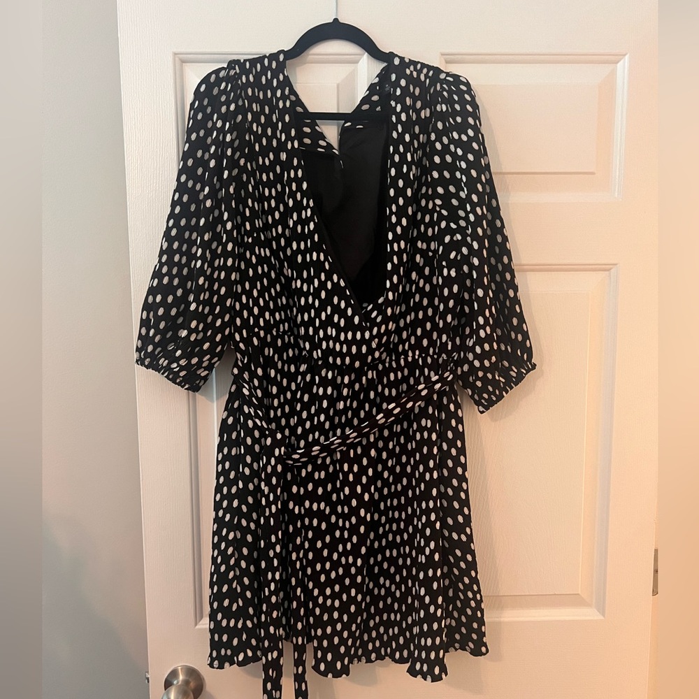 New York & Company Tie-Waist Polka Dot Dress